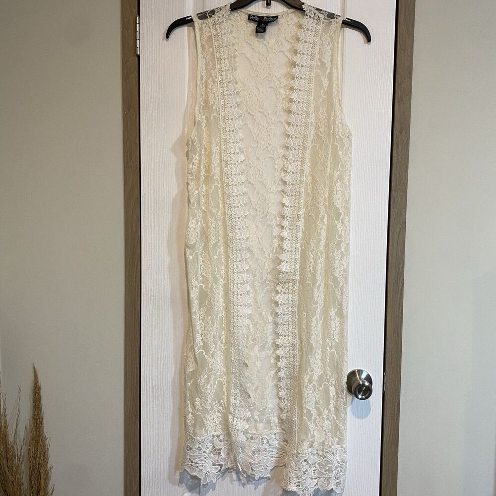Polly & Esther Lace Duster Kimono Womens M Boho Fairy Festival Dainty Beach